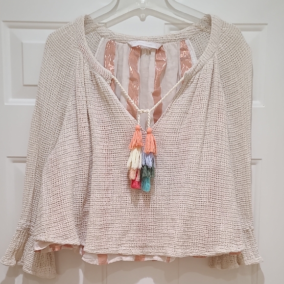 Zara Tops - Zara Blouse With Striped Lining and Tassels Size XL